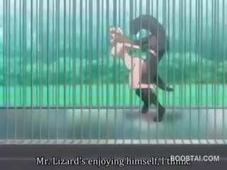 Krūtainas anime damsel cunt pavirši grūti līdz monstrs pie the zoo