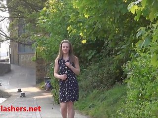 Desirable teen flasher Lauras amateur public nudity and voyeur exposure of small tits