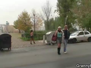 Old fancy woman is picked up and fucked by stud