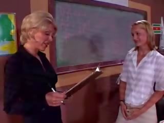 Nubile Lesbian Teacher Fucks Young mistress In The Classroom